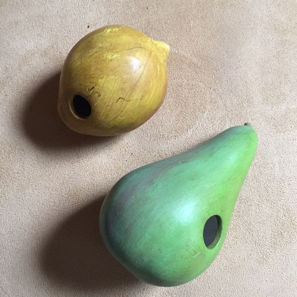 Vintage ceramic pear and lemon signed "JP" or "JQ"